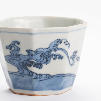 Soba cup - Blue and white Great wave by Nagata studio